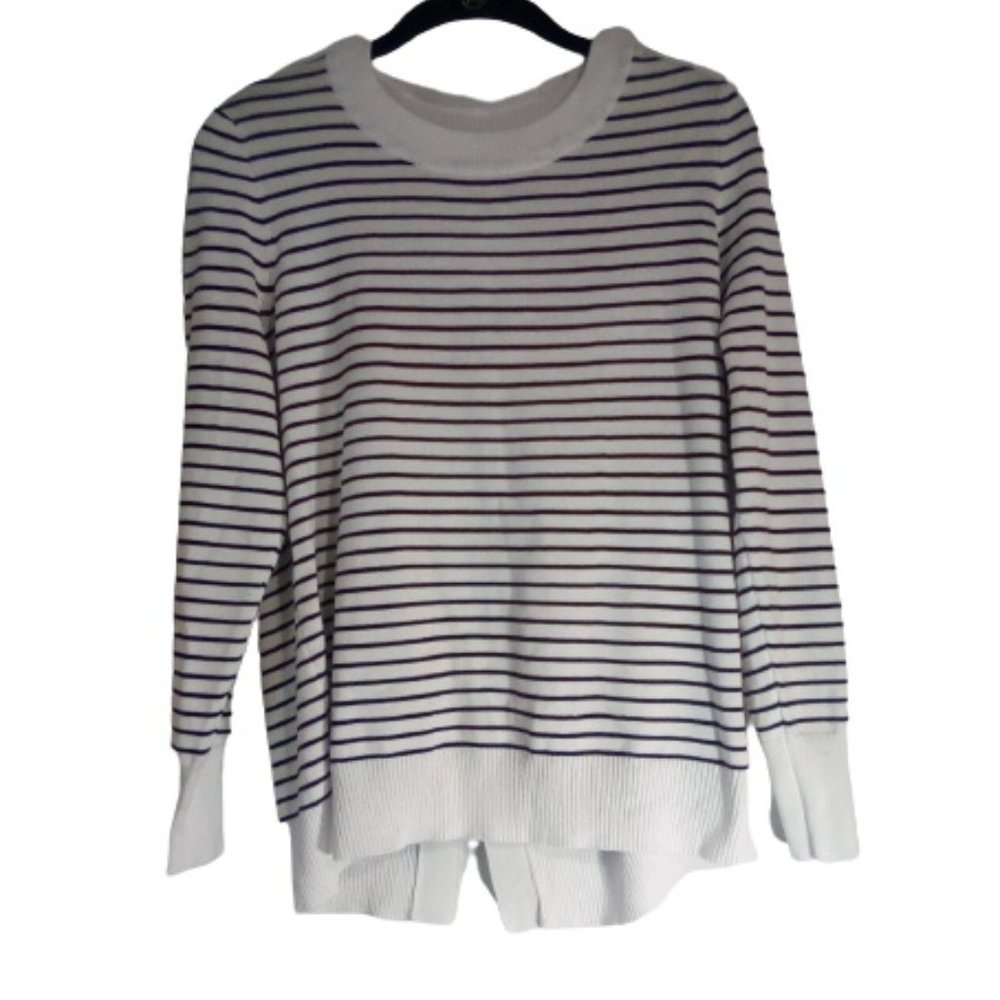 Eight Eighteen Sweater Fancy Back Detail Pullover Size Medium White Black Stripe